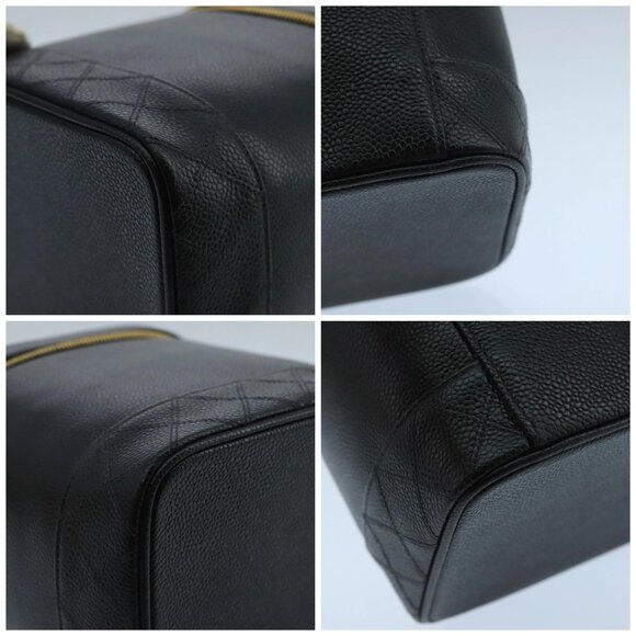 CHANEL Bicolore Vanity Cosmetic Pouch Grained Calf Skin Black Gold CC Auth - Picture 15 of 15